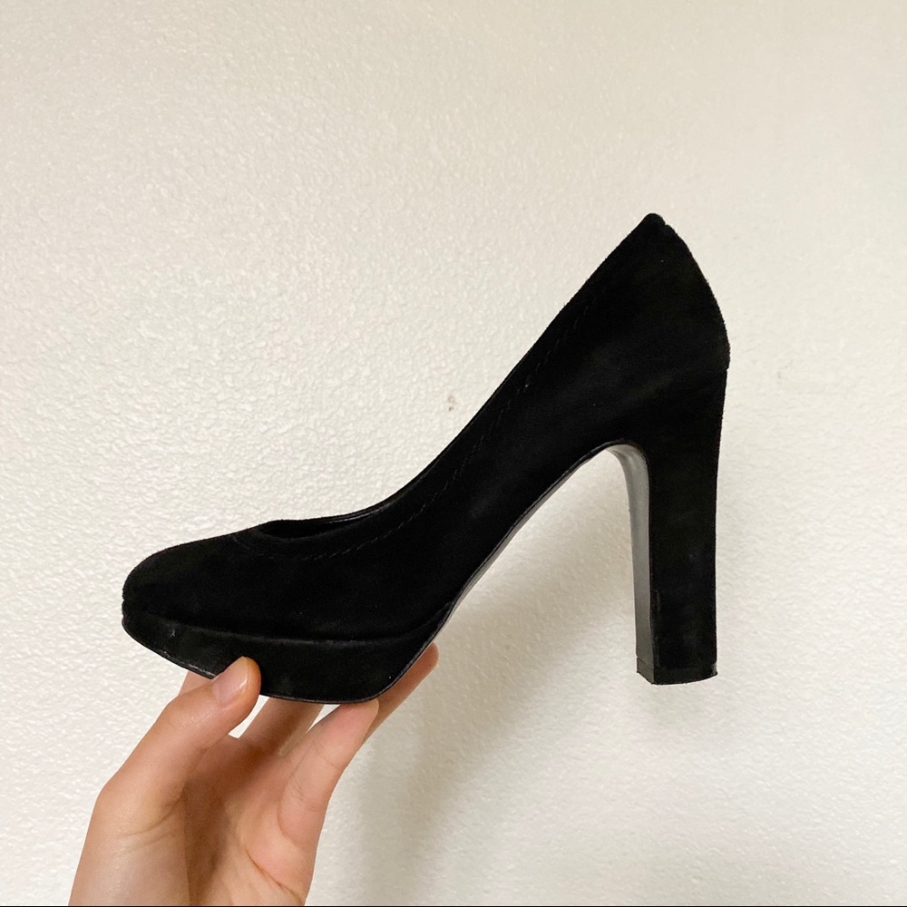 Black suede J. Crew high heel pumps
